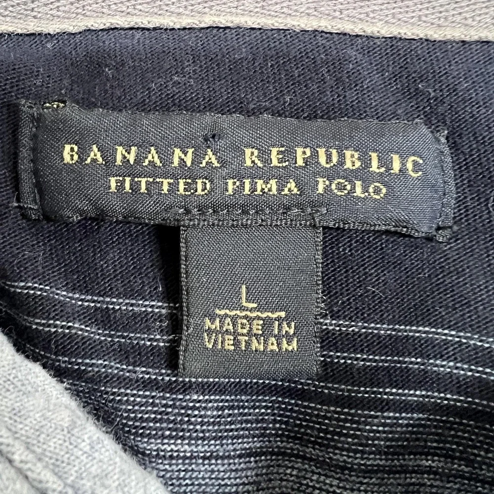 Banana Republic Polo Shirt Mens Large Gray Fitted Pima Ombre Short Sleeve Cotton